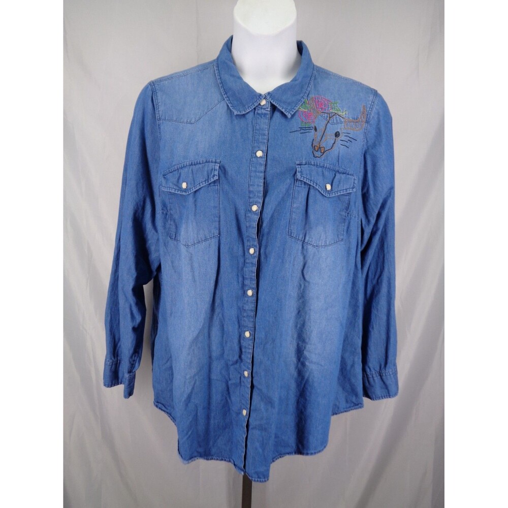 Torrid Embroidered Western Snap Denim Shirt Plus Size 3 (22-24) 3X
